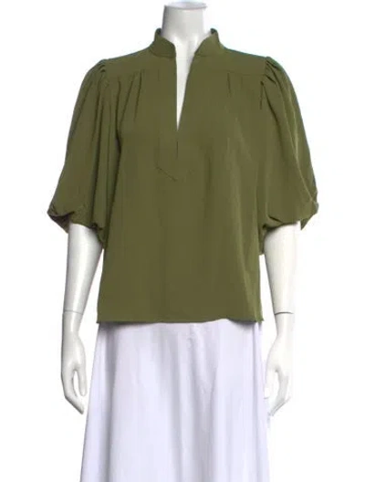 Pre-owned Figue V-neck Short Sleeve Top In Green