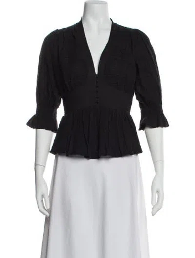 Pre-owned Figue V-neck Three-quarter Sleeve Blouse In Black