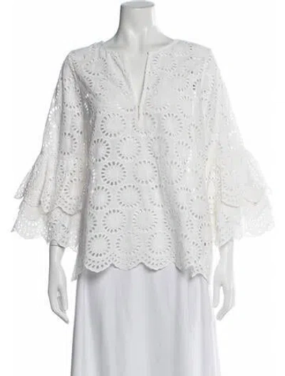 Pre-owned Figue V-neck Three-quarter Sleeve Top In White