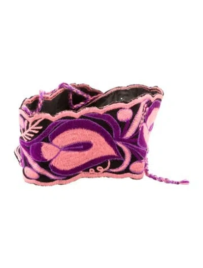 Pre-owned Figue Wide Embroidered Accent Waist Belt In Pink