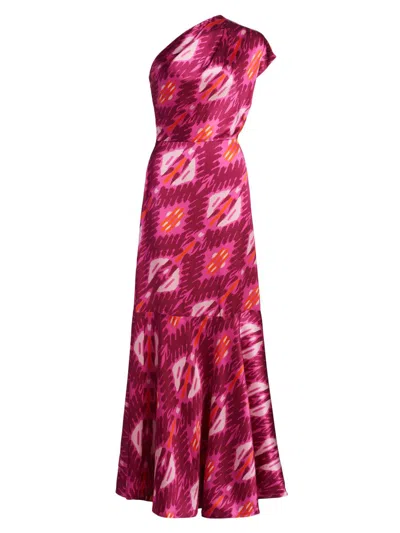 Figue Women's Ezer Abstract Silk One-shoulder Maxi Dress In Purple