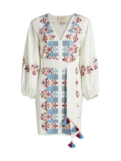 Figue Women's Judith Embroidered Cotton Self-belt Minidress In Gray