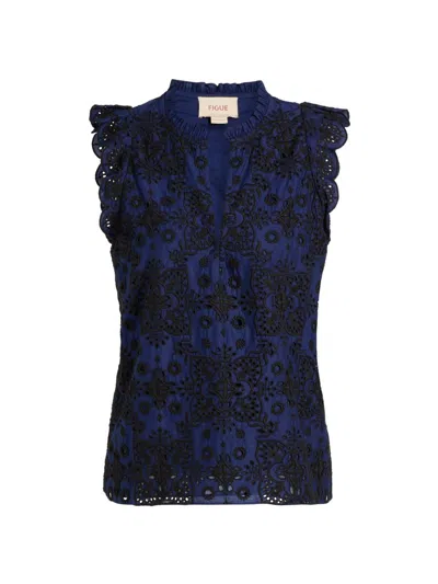 Figue Women's Maris Embroidered Cotton Top In Blue