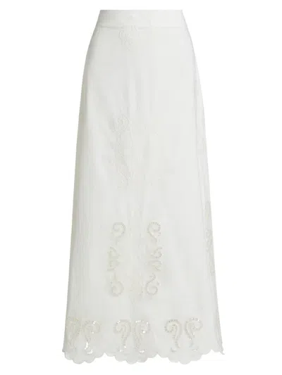 Figue Women's Poppy Embroidered Cotton Maxi Skirt In White