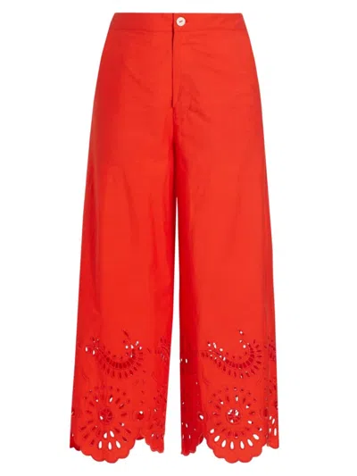 Figue Women's Ramona Broderie Cropped Pants In Red
