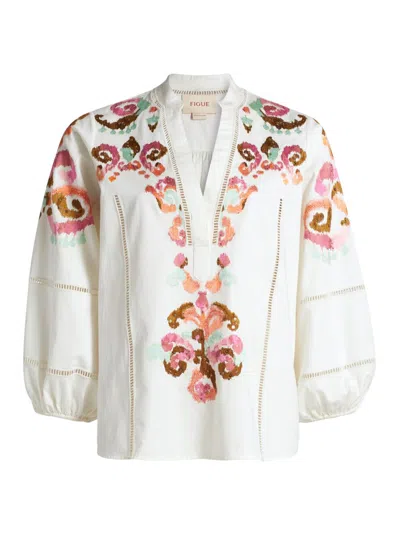 Figue Women's Rylie Embellished Cotton V-neck Top In White