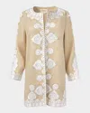 Figue Wren Embroidered Linen Open Jacket In Travertine Sand