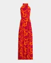 Figue Yvette Floral Keyhole Halter Maxi Dress In Red