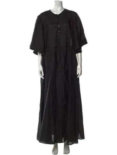 Pre-owned Fil De Vie Crew Neck Long Dress In Black