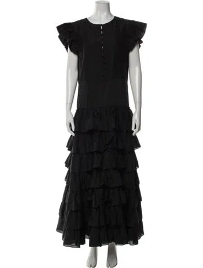 Pre-owned Fil De Vie Crew Neck Long Dress In Black