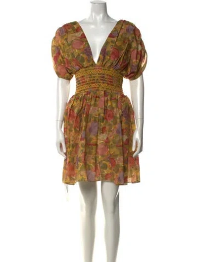 Pre-owned Fil De Vie Floral Print Mini Dress In Yellow