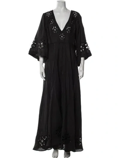 Pre-owned Fil De Vie Lace Pattern Long Dress In Black