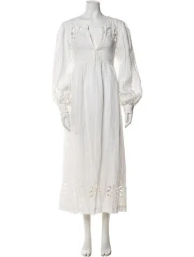 Pre-owned Fil De Vie Lace Pattern Long Dress In White