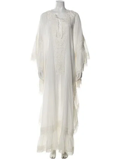 Pre-owned Fil De Vie Lace Pattern Long Dress In White