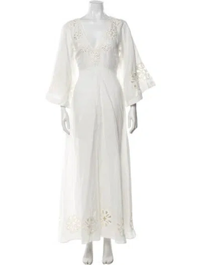 Pre-owned Fil De Vie Lace Pattern Long Dress In White