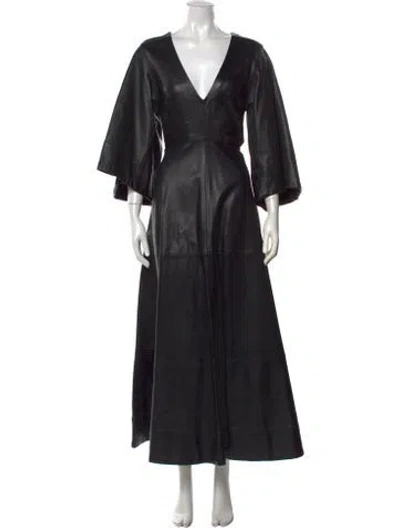 Pre-owned Fil De Vie Leather Long Dress In Black