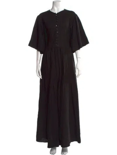 Pre-owned Fil De Vie Linen Long Dress In Black