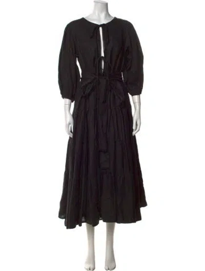 Pre-owned Fil De Vie Linen Long Dress In Black
