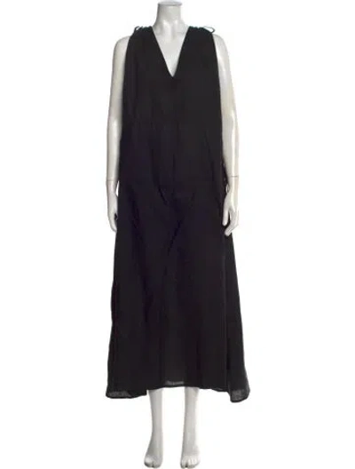 Pre-owned Fil De Vie Linen Long Dress In Black