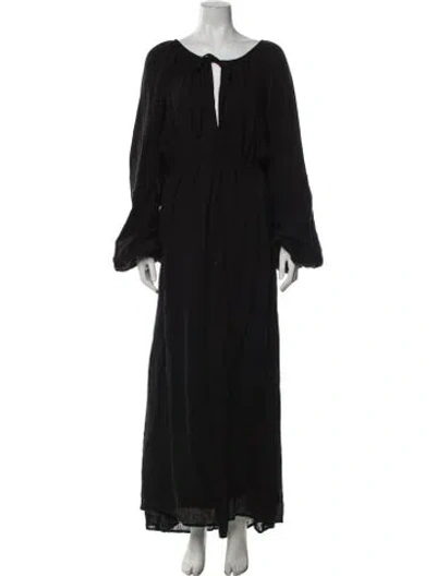 Pre-owned Fil De Vie Linen Long Dress In Black