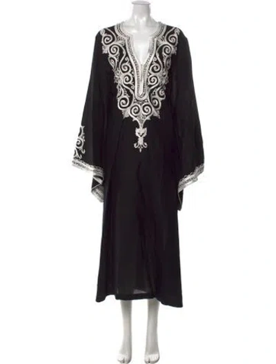 Pre-owned Fil De Vie Linen Long Dress In Black