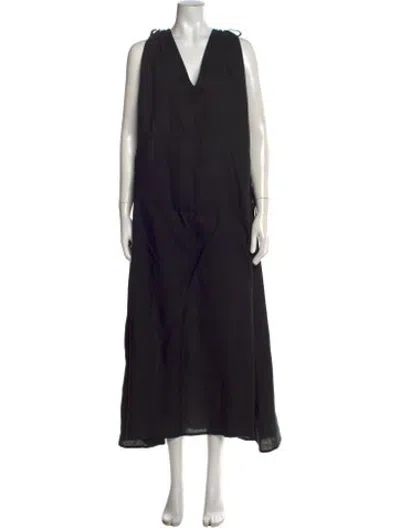 Pre-owned Fil De Vie Linen Long Dress In Black
