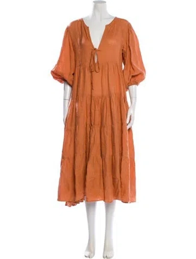 Pre-owned Fil De Vie Linen Long Dress In Brown