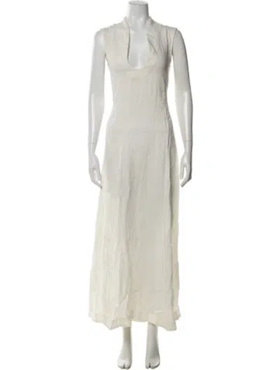 Pre-owned Fil De Vie Linen Long Dress In Neutrals