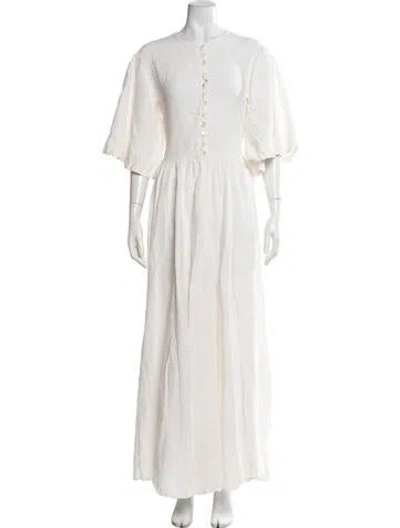 Pre-owned Fil De Vie Linen Long Dress In Neutrals