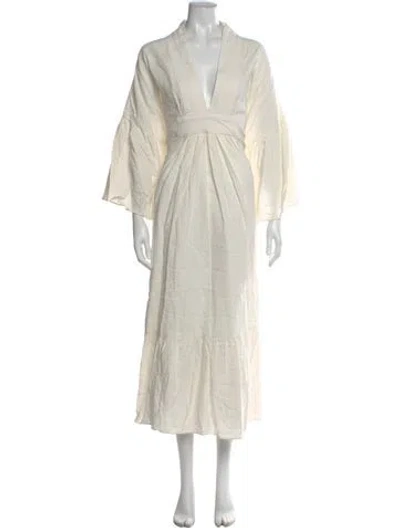 Pre-owned Fil De Vie Linen Long Dress In White