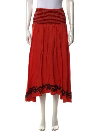 Pre-owned Fil De Vie Linen Long Skirt In Orange