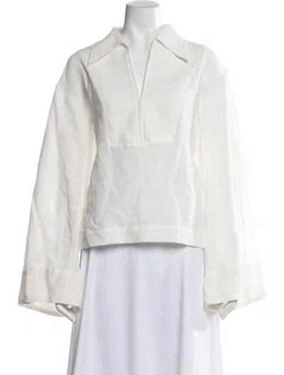 Pre-owned Fil De Vie Linen Long Sleeve Top In White