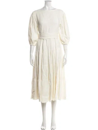 Pre-owned Fil De Vie Linen Midi Length Dress In Neutrals