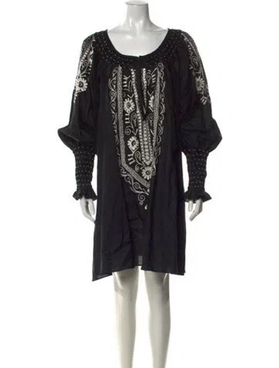 Pre-owned Fil De Vie Linen Mini Dress In Black