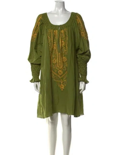 Pre-owned Fil De Vie Linen Mini Dress In Green