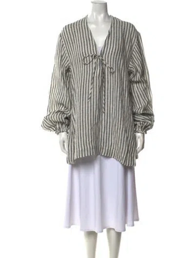 Pre-owned Fil De Vie Linen Striped Blouse In Multicolor