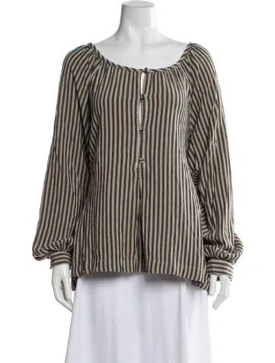 Pre-owned Fil De Vie Linen Striped Blouse In Neutrals