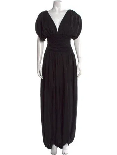 Pre-owned Fil De Vie Linen V-neck Jumpsuit In Black