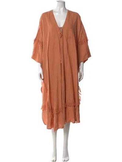 Pre-owned Fil De Vie Linen V-neck Tunic In Orange