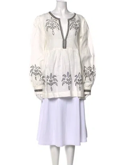Pre-owned Fil De Vie Linen V-neck Tunic In White
