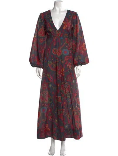 Pre-owned Fil De Vie Paisley Print Long Dress In Black