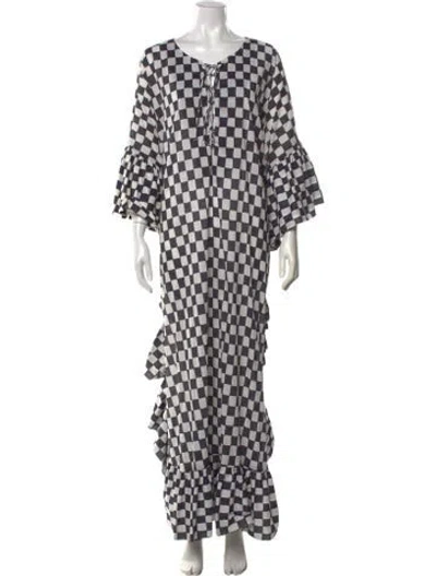 Pre-owned Fil De Vie Plaid Print Long Dress In Multicolor