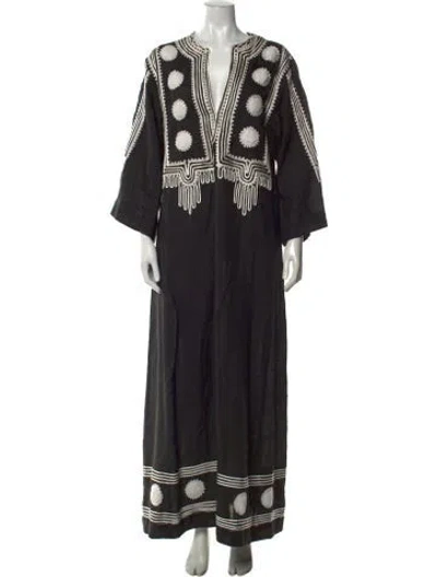 Pre-owned Fil De Vie Printed Long Dress In Black