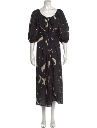 Pre-owned Fil De Vie Printed Midi Length Dress In Black