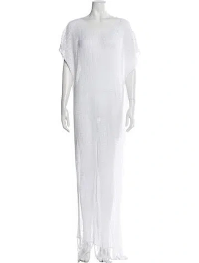Pre-owned Fil De Vie Scoop Neck Long Dress In White