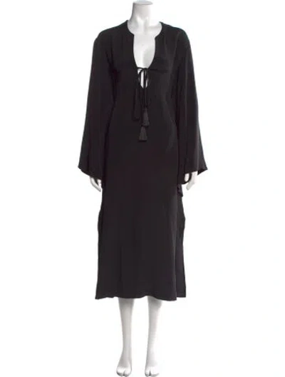 Pre-owned Fil De Vie Silk Long Dress In Black