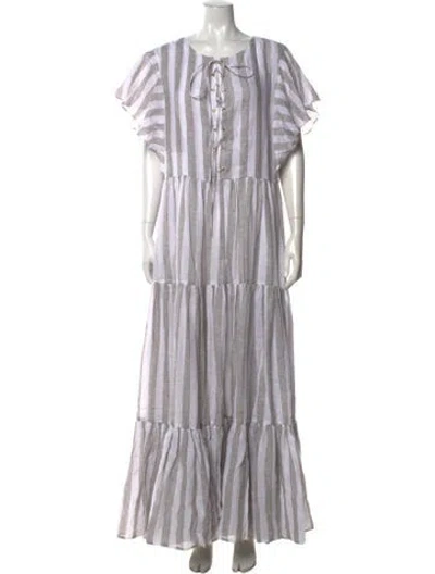 Pre-owned Fil De Vie Striped Long Dress In Grey