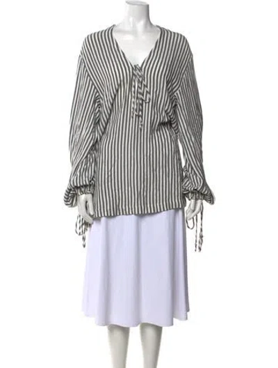 Pre-owned Fil De Vie Striped V-neck Blouse In Multi