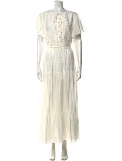 Pre-owned Fil De Vie Tie Neck Long Dress In White
