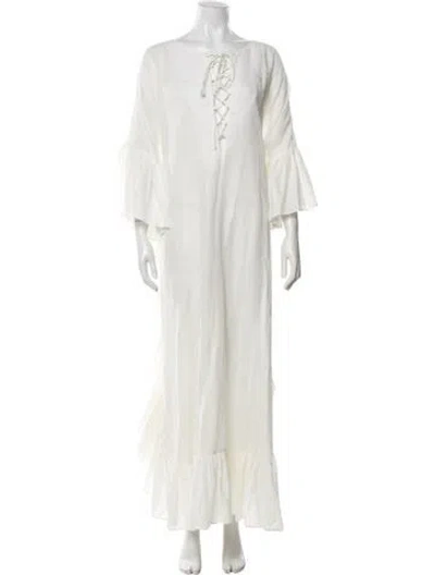 Pre-owned Fil De Vie Tie Neck Long Dress In White